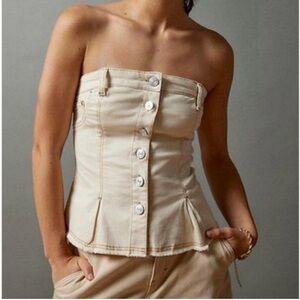 BDG Urban Outfitters Western Flared Denim Lace Up Corset Tan Ivory Size Small